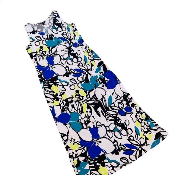 Floral Sleeveless Maxi Dress - Blue and Green - Picture 1 of 10
